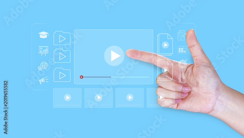 play online video and streaming online concept. showing digital media streaming interface technology for video content, online learning or entertainment platform for marketing and education. not ai