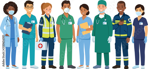 Cuadro en lienzo Group of diverse medical professionals, healthcare workers, doctors, nurses and