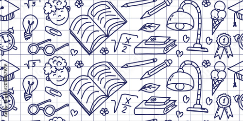 Back to school seamless pattern with hand drawn education doodles