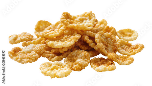 фотографія Crispy puffed rice crackers golden brown and textured, isolated on transparent b