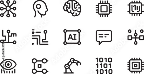 Adobe Illustrator Artwork AI Brain, Neural Network & Chatbot Icons