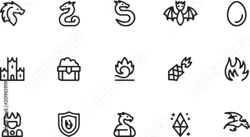 Adobe Illustrator Artwork Dragon, Fire & Fantasy Creature Icons Pack