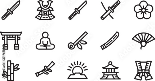 Samurai Culture Thin Line Icon Collection