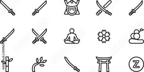 Ninja Weapons and Traditional Japan Vector Icons