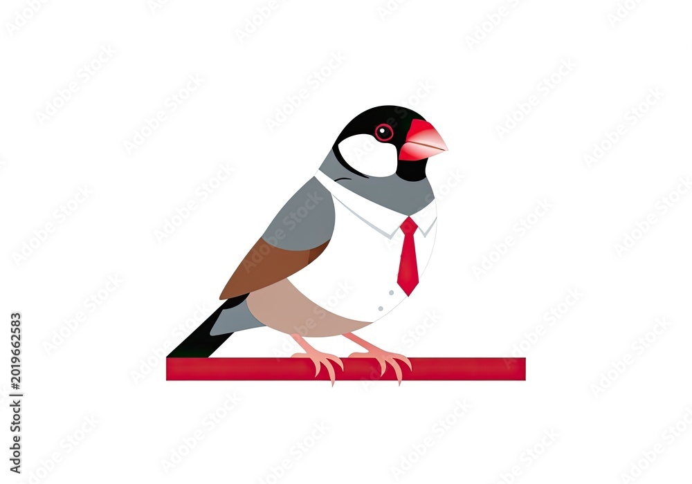 Obraz premium Illustration of a finch wearing a shirt and tie.