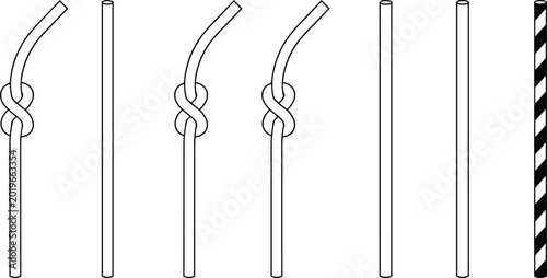 Fotografie Drinking Straw Vector Set with Straight Bent and Knotted Straw Designs for Bever