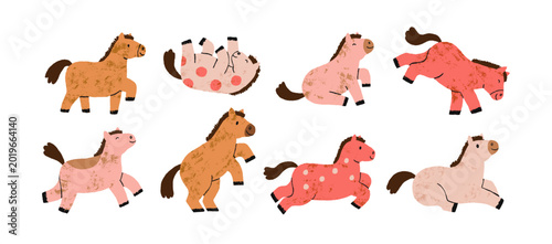 Cuadro en lienzo Cute funny baby horses set