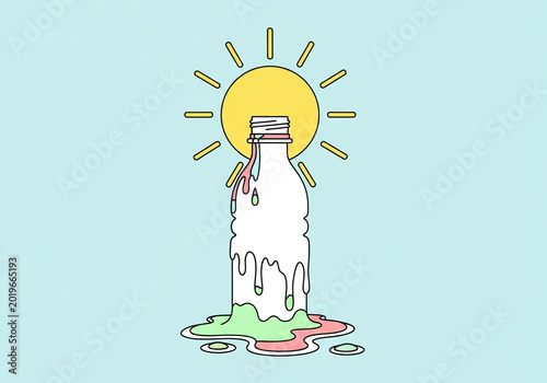 Melting Plastic Bottle Under Hot Sun Environmental Concept