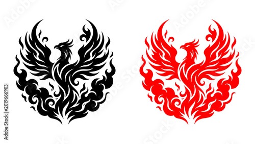 Tableau sur toile Phoenix bird vector icons in black and red