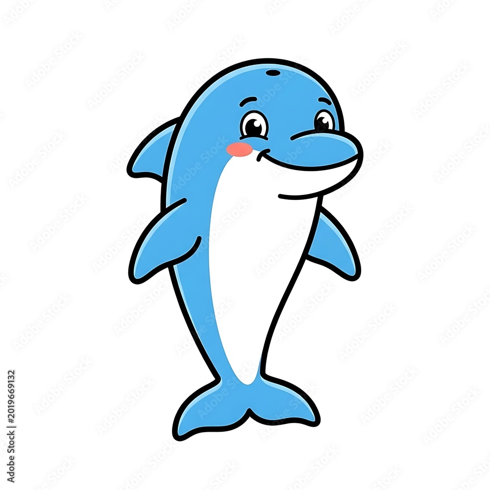 Naklejka premium Smiling Cartoon Dolphin Character.