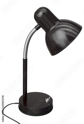 Obraz na plátně Clean minimalist product mockup of a modern black adjustable desk lamp with flexible gooseneck arm and round base