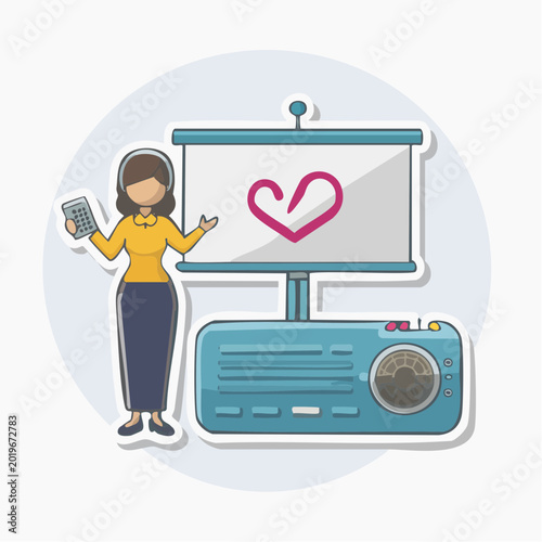 Woman Presenting with Projector and Heart Symbol