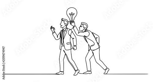 Schilderij op canvas Single continuous line drawing of businessman idea stolen by business partner be