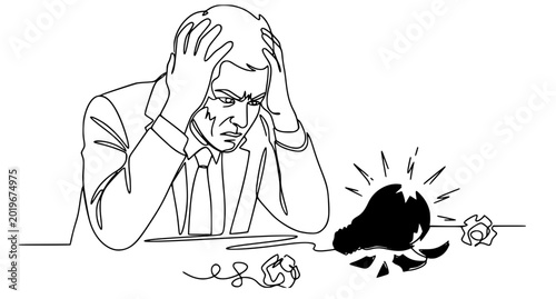 Canvastavla Continuous one line drawing of furious businessman destroying lightbulb failed i
