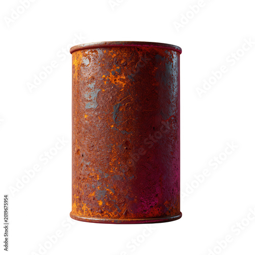 Rusty Metal Can with Weathered Texture Isolated on Transparent Background