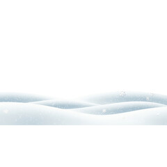 Snowy hills with falling snowflakes isolated on a transparent background
