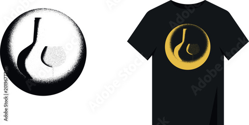 Bild auf Leinwand A unique apparel print featuring an abstract, circular wine bottle silhouette with soft, textured shadows