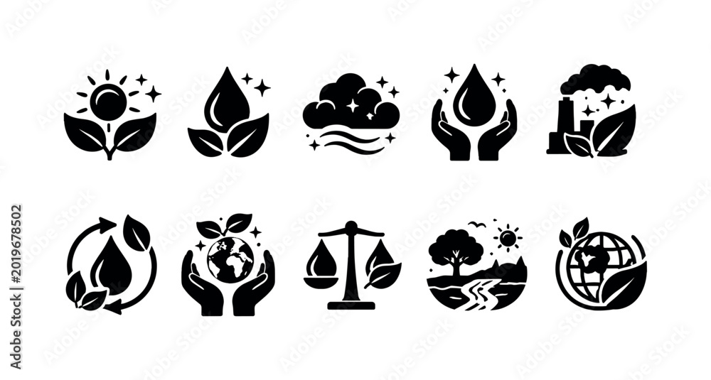 Fototapeta premium Collection of eco-friendly and sustainability icons representing nature and conservation
