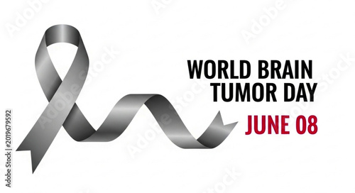 World Brain Tumor Day June 8 Awareness Banner with Grey Ribbon