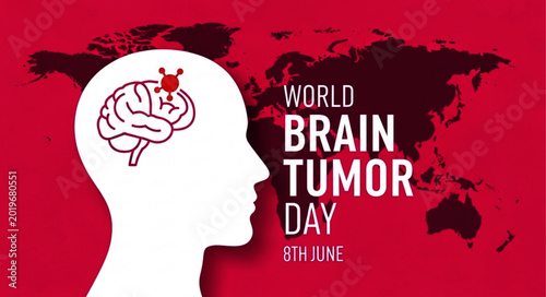 World Brain Tumor Day Awareness Illustration with Human Head and Map
