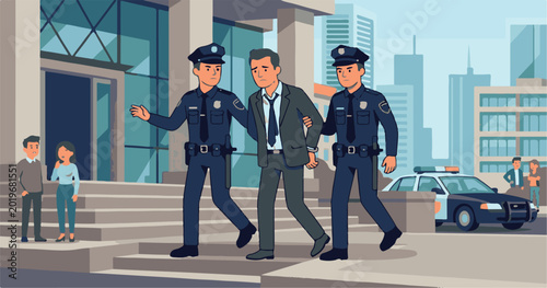 Fotografía Man arrested and escorted by police officers