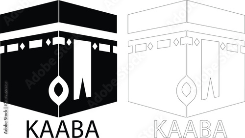Bild auf Leinwand Black flat and line style Kaaba vector icon set, collection and group of Islamic