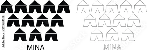 Foto Black flat and line style Mina vector icon set, collection and group of Hajj pil