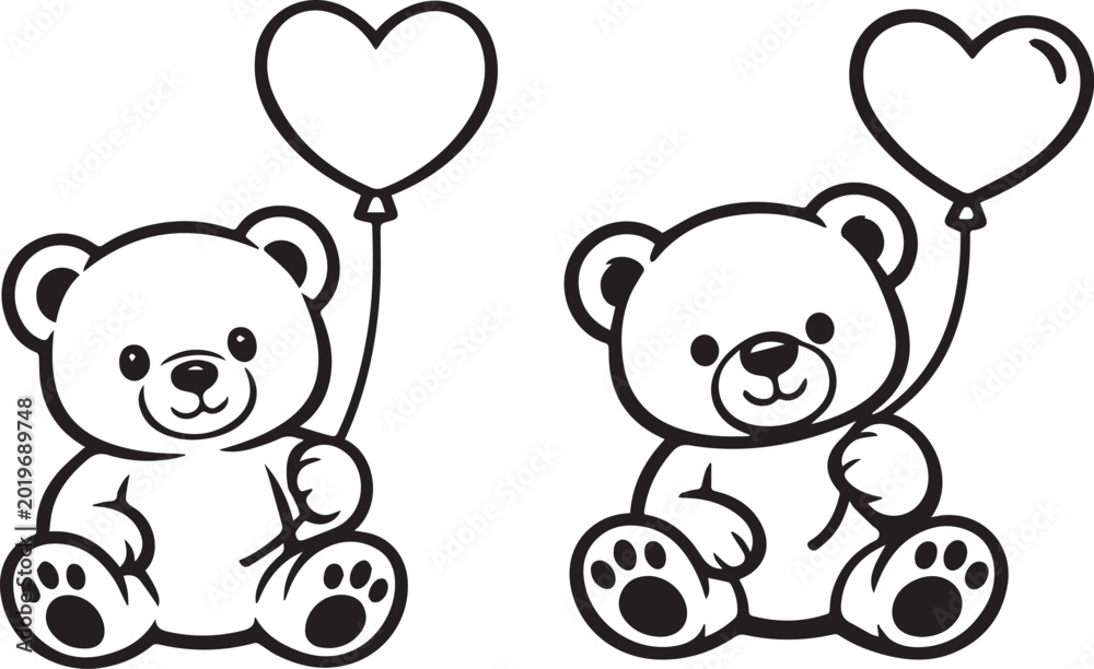 Fototapeta premium Cute teddy bears with heart balloons Vector