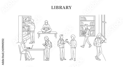 Cuadro en lienzo Top View CAD Library People Illustration Set with Standing and Seated Human Figu