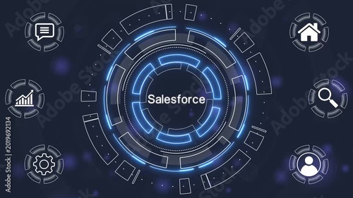 Futuristic Salesforce Blue Digital HUD Interface Element with Bokeh Lights on Dark Background Digital Futuristic technology.