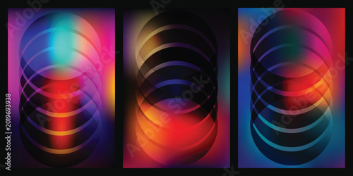 Foto Abstract gradient circles triptych modern wall art for contemporary interior des