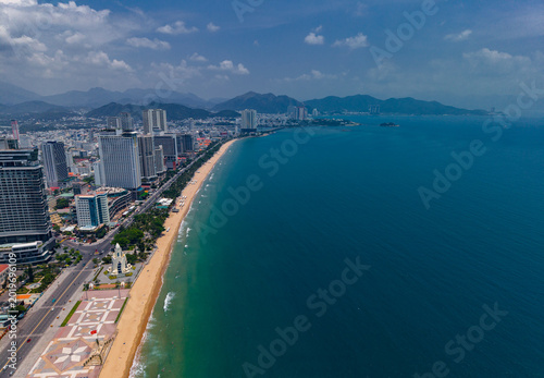 Konstfotografi Aerial view Nha Trang Vietnam coastal skyline with skyscrapers at with vibrant c