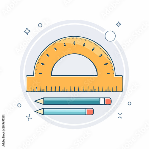 Protractor and Pencils Illustration