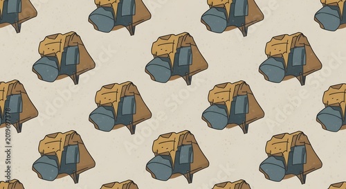 Seamless pattern with illustrated rock formations on light beige backdrop