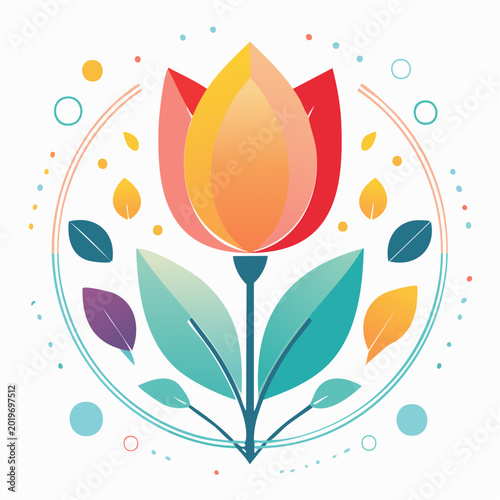 Stylized Tulip Flower Illustration with Geometric Elements