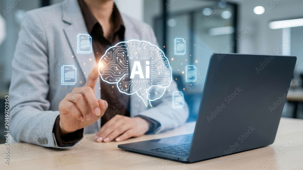 Obraz premium Artificial intelligence summary ai future concept digital document data. Summary AI, intelligence report management, document information innovation system analysis, automation, data, summarize