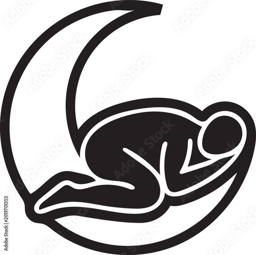 sleep black icon with calm night pattern, wellness vector illustration, relaxation routine design