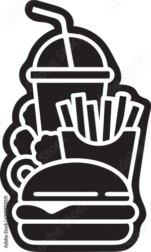 human food silhouette fast meal overload, snack addiction icon vector, unhealthy diet illustration