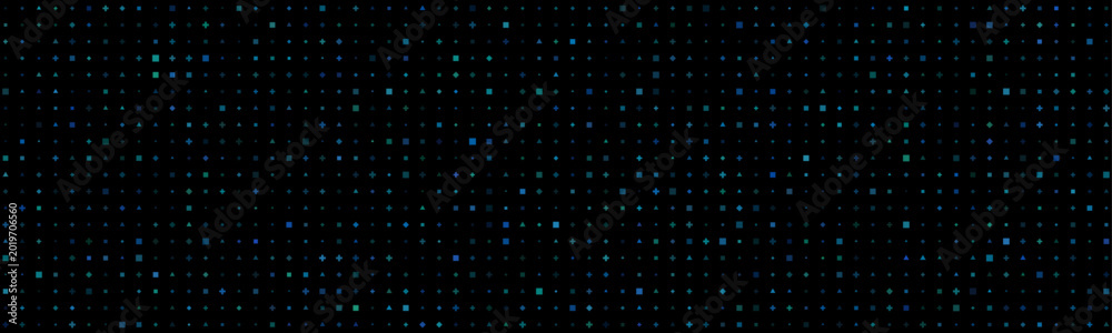 Obraz premium Abstract Geometric Pattern of Blue and Green Shapes on Black Background for Digital Design and Technology Concepts