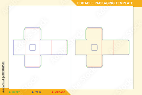 Schilderij op canvas Square tissue box die line template with bleed, trim, and crease markings, featu