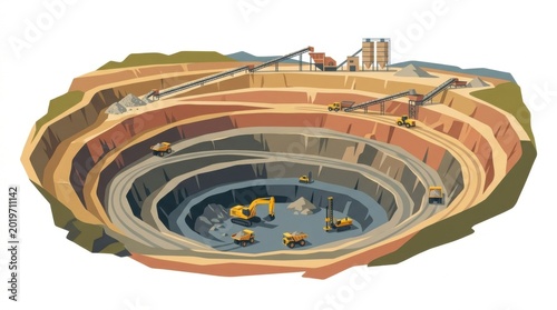 Open Pit Mine Aerial View with Heavy Equipment