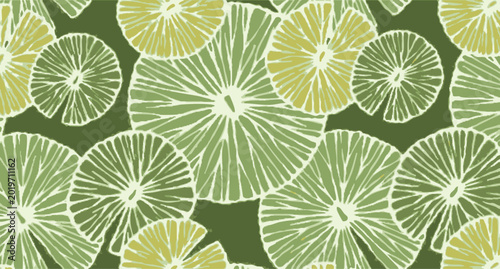 Abstract botanical pattern with stylized green lily pads or lotus leaves background
