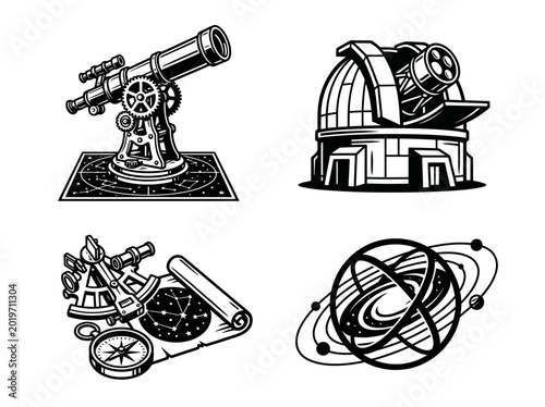 Canvastavla This image highlights various astronomical tools including a telescope, an observatory, and a celestial chart, ideal for enthusiasts of astronomy and space