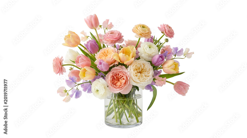 Obraz premium Vibrant Spring Floral Arrangement in Glass Vase