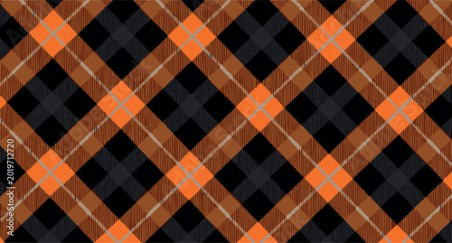 Halloween orange and black plaid seamless pattern diagonal tartan fabric texture