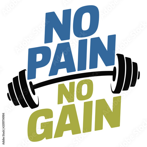 No pain no gain text with a black barbell fitness bodybuilding
