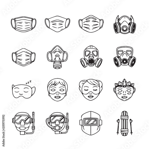 Collection of protective face masks and headwear for diverse safety needs during illness or activity