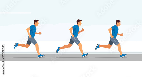 Photos Man Running Sequence: Start, Mid-stride, Finish - Fitness Concept