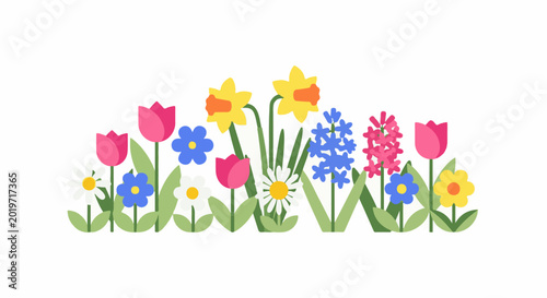 A colorful array of spring flowers in bloom