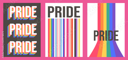 Cuadro en lienzo Neo-Modernist Pride poster set with 70s typography and LGBTQIA flags